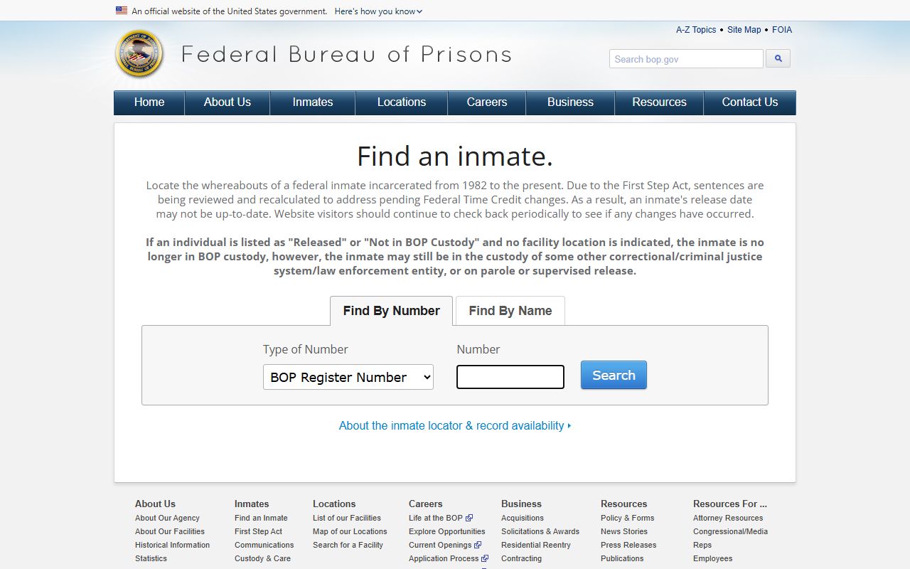 New Haven County federal BOP inmate locator for custody records