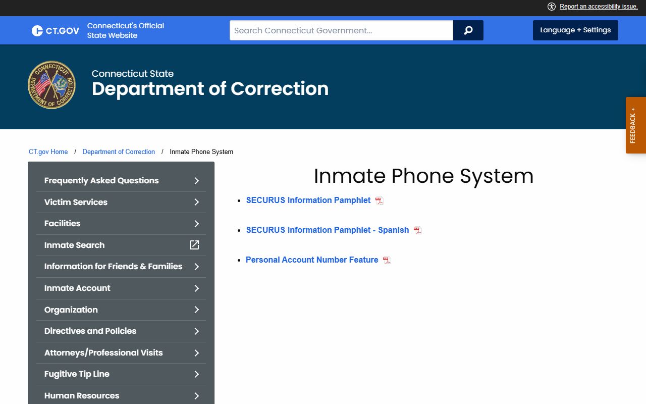 CT DOC inmate phone system page for Manson Youth Institution New Haven County records and calls