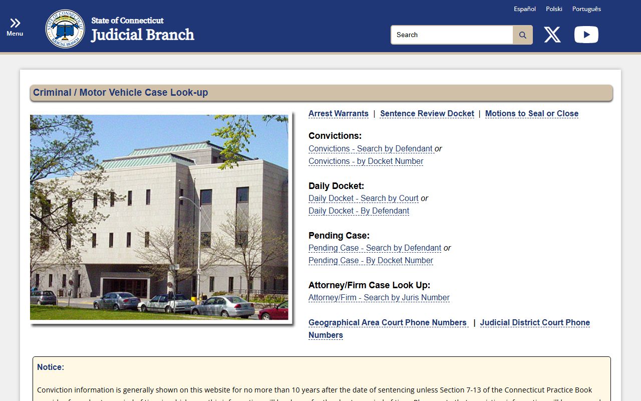 New Haven County court records lookup hub on the Connecticut Judicial Branch site after a jail arrest