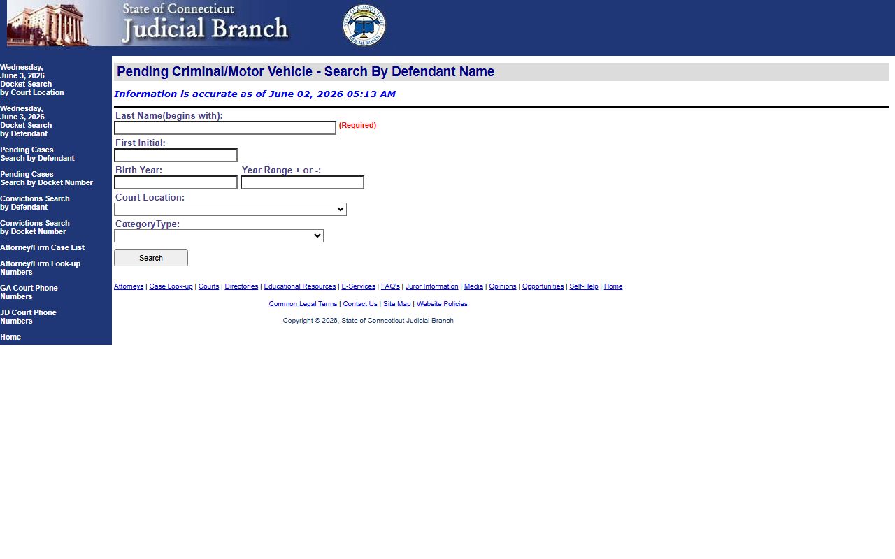 New Haven County pending criminal court records search by defendant after an arrest