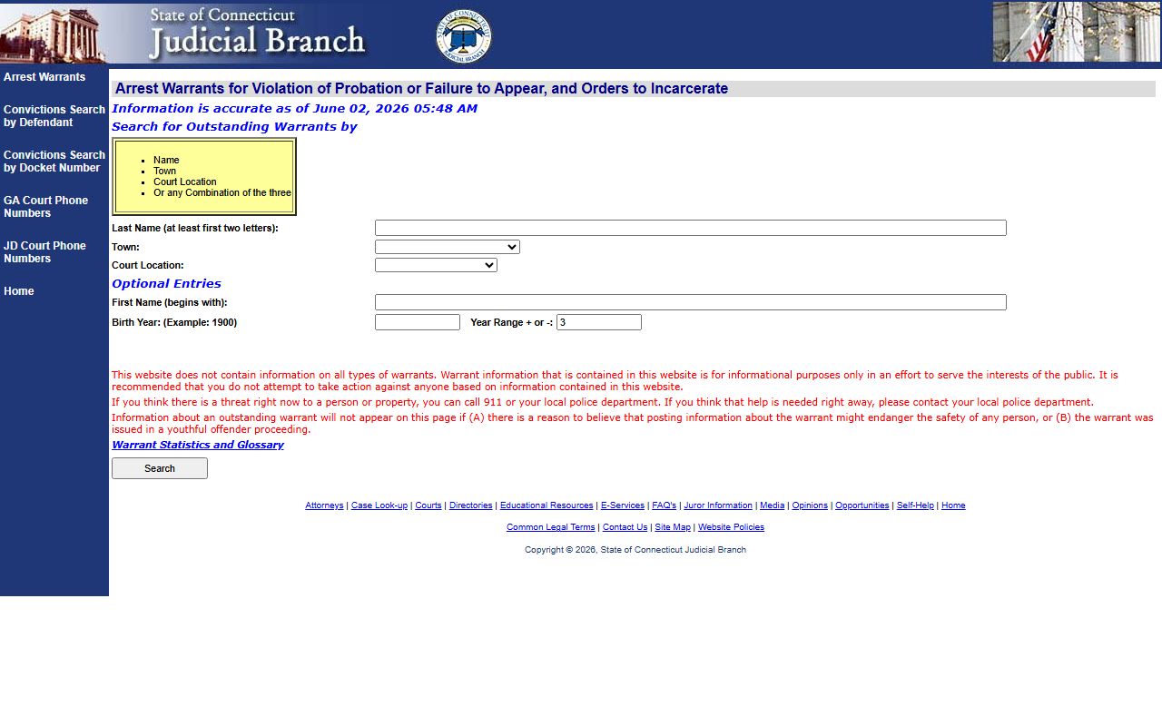 New Haven County arrest warrant search tied to court records after a jail arrest